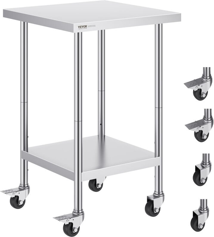 Arbeitstisch aus Edelstahl, 61 x 61 x 96,5 cm, Zubereitungstisch Gastro mit 4 Rädern, 3 einstellbaren Höhenstufen, Arbei...