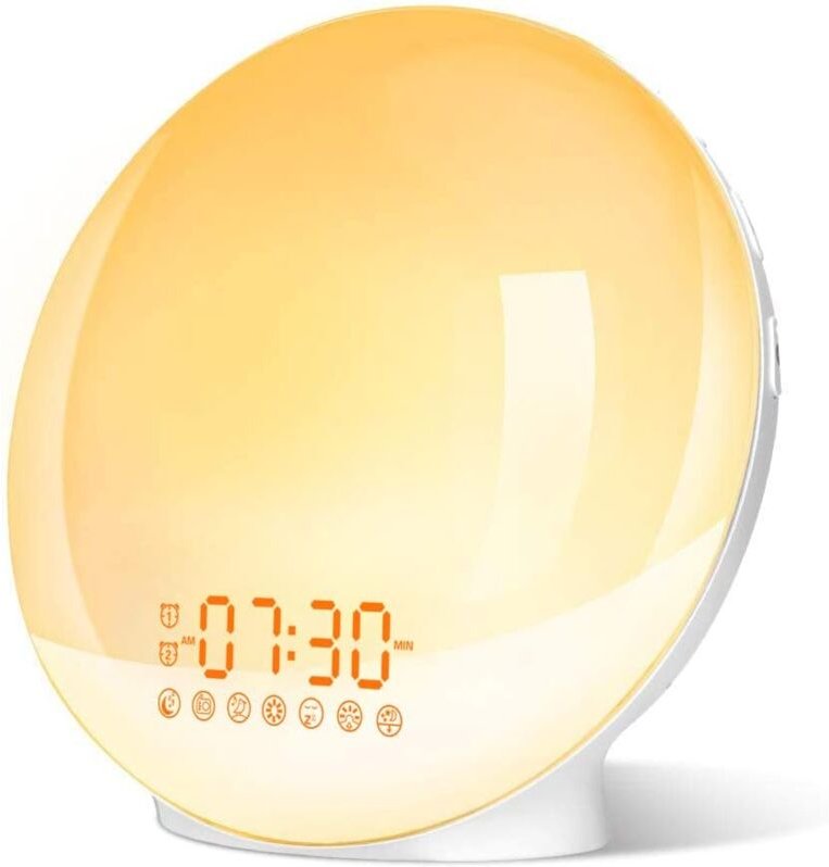 Wecklicht, LED-Radio, heller Morgenwecker, Nachttischlampe, 20 Helligkeitsstufen, Dämmerungs- und Dämmerungssimulator, 2...