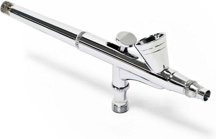 Wiltec Airbrush Pistole Typ 135 mit Double Action Funktion, Düse Ø 0,3 mm, 2 ml Farbbecher, Pipette, Adapter für Modellb...