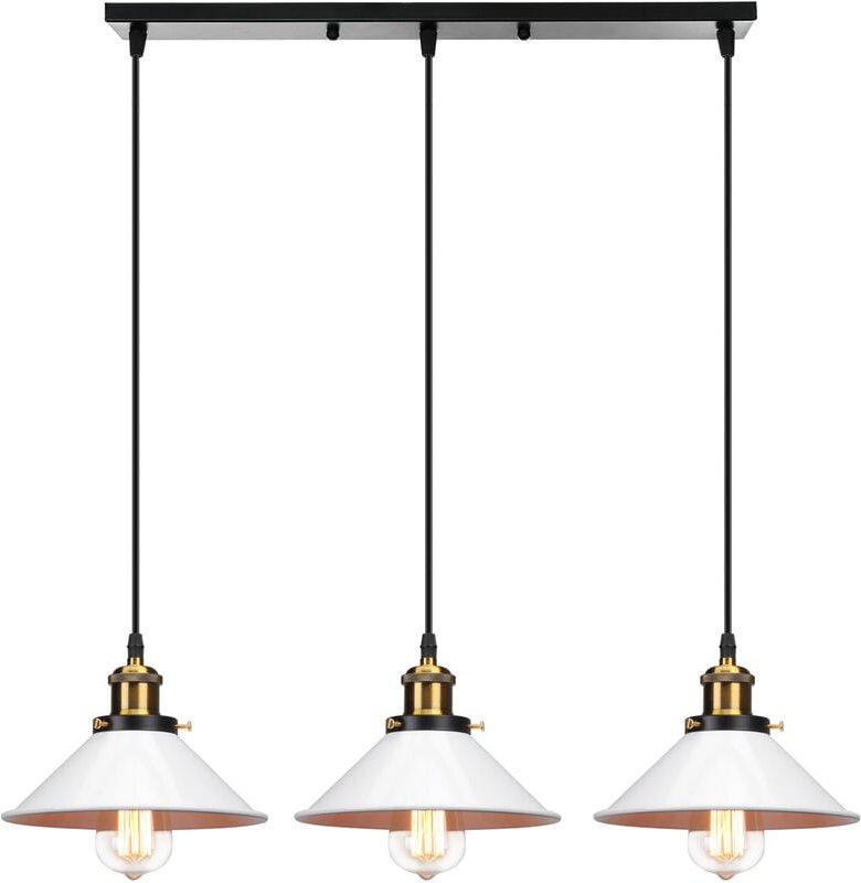 Thumbnail - Pendelleuchte Weiß 3 Flammig Kronleuchter Industrielle Stil Hängelampe mit Ø22cm Metall Lampenschirm Regenschirm Edison ...