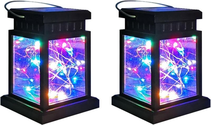 Solarlaternen für den Garten, 2 Stück wasserdichte Solarlaterne mit bunten LEDs, Hängelaterne für Garten und Terrasse, S...