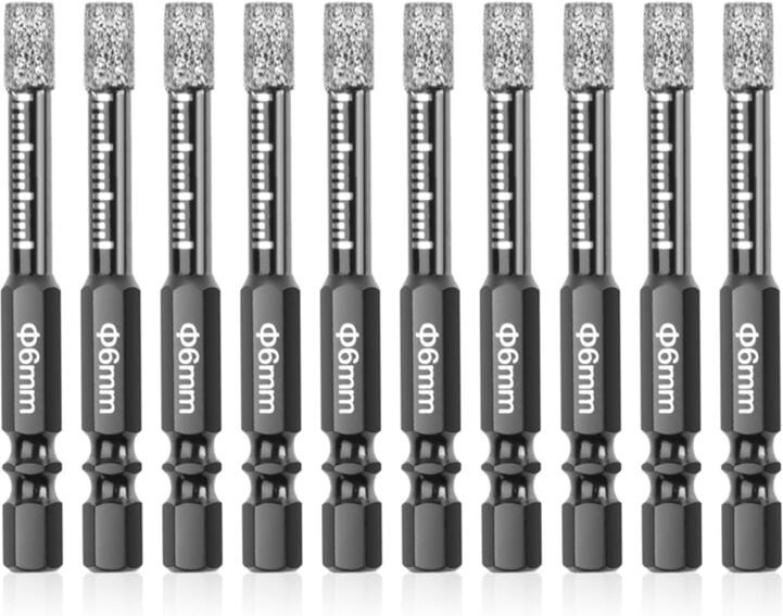 10-teiliges Diamantbohrer-Set, 6 mm, Trockenbohrkronen-Set für Keramik, Fliesen, Glas, Marmor, Ziegel, Stein