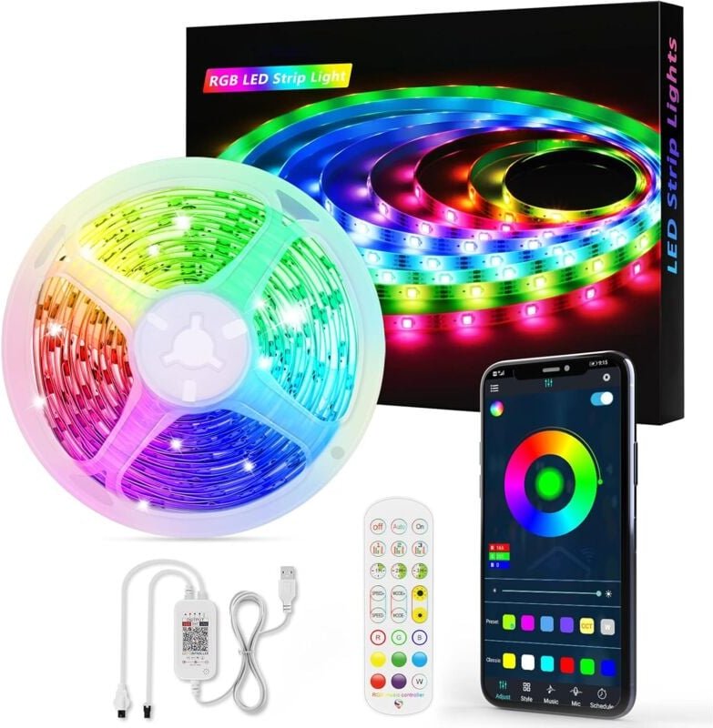 LED-Streifen, 5 m, 150 LEDs, Bluetooth-LED-Streifen, 5050 rgb, 5 v usb, Lichtstreifen gesteuert über app und Fernbedienu...