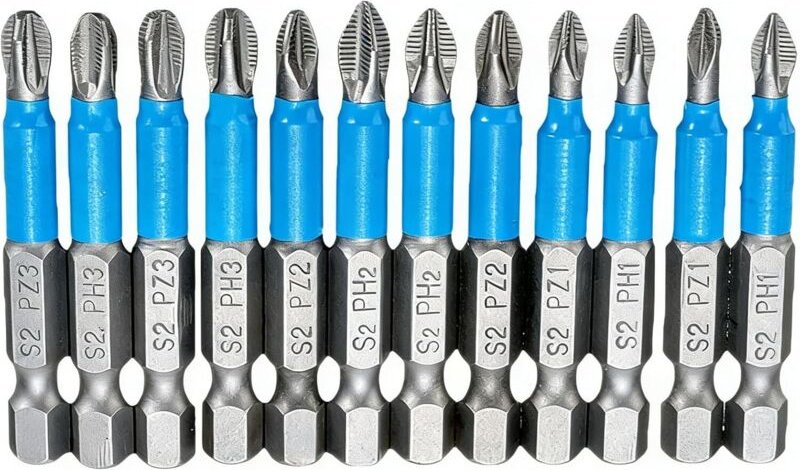 Magnetische Kreuzschlitzschraubendreher-Bits, 12 Stück 50 mm magnetische Schraubendreher-Bits, PH1 PH2 PH3 PZ1 PZ2 PZ3 S...