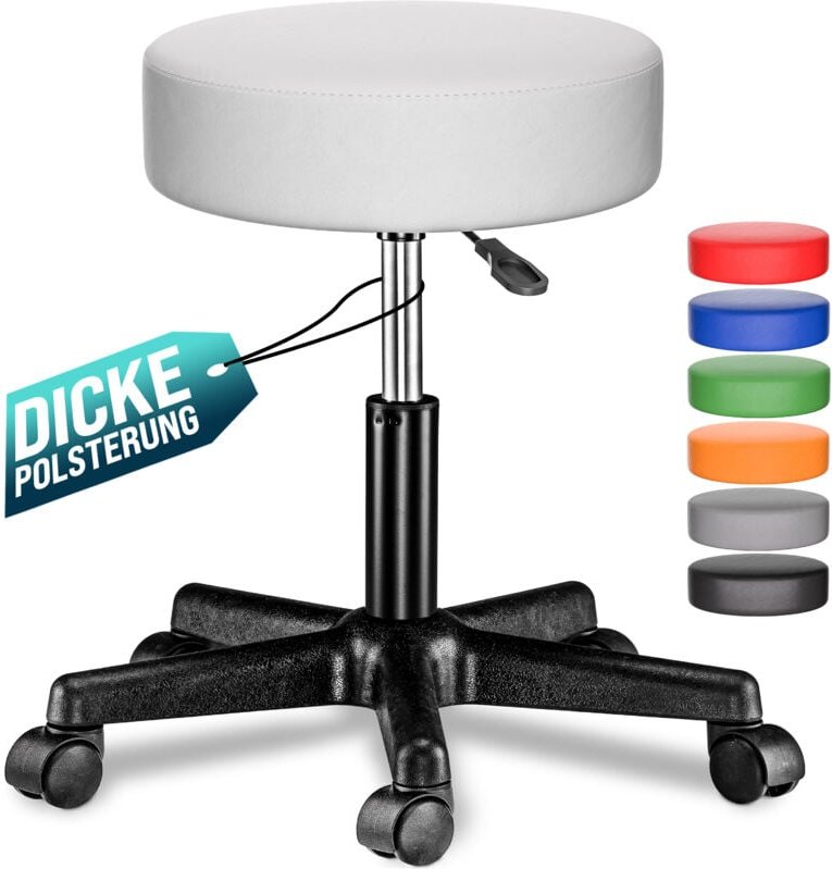 Thumbnail - Rollhocker Höhenverstellbar 10cm Polsterung 46-60cm Sitzhöhe 360° drehbar Ø35cm rund Rollen Bürohocker Drehhocker Arbeit...