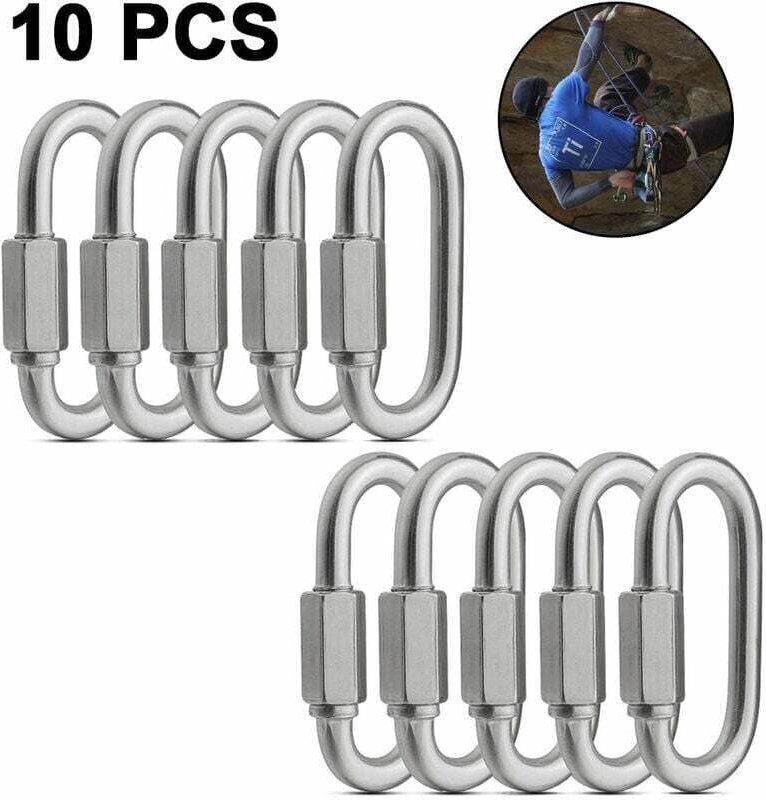 Thumbnail - LaBlanc – 10er-Pack Schnellverbindungsringe mit M6-Gewinde, Edelstahl 304, Tragkraft 280 kg, ovaler D-Schraub-Karabiner,...