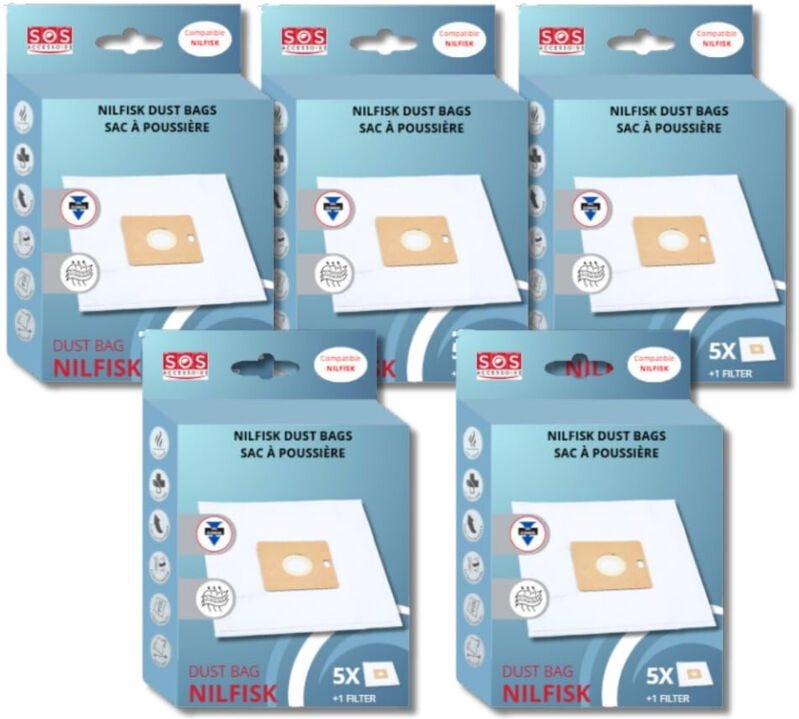 Ersatzteil - Satz von 5 Schachteln mit 5 Beuteln mit 1 Vorfilter coupe/compact/go/force - Nilfisk fakir