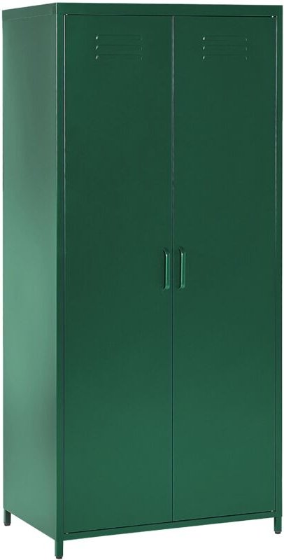 Kleiderschrank Grün Metall 76 x 50 x 171 cm mit 2 Türen 3 herausnehmbaren Fächern und Kleiderstange Wohnzimmer Schlafzim...