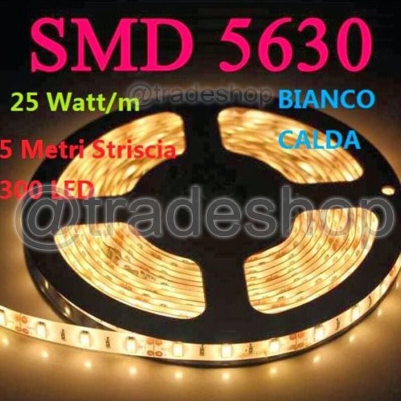 Trade Shop Traesio - Trade Shop - 5 m striscia strip 300 led smd 5630 bianco 5 mt alta Helligkeit impermeable -