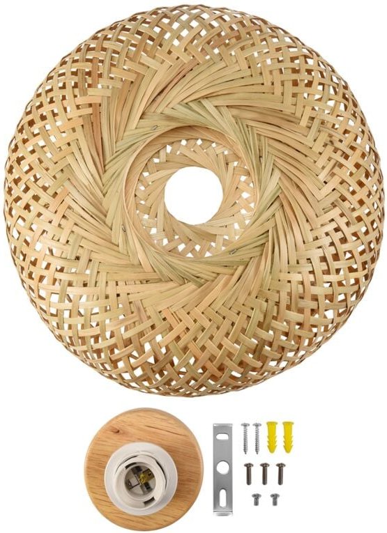 Bambus Wicker Rattan Leuchte Unterputz Hängende Deckenleuchte für Wohnzimmer Schlafzimmer Esszimmer, 30X18cm