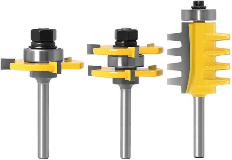 BEBUSINGOTO 3-teiliges Hartmetall-Meißel-Bit-Set mit 6 mm Schaft, 3-schneidiger Nut- und Federfräser, T-förmige Tischler...