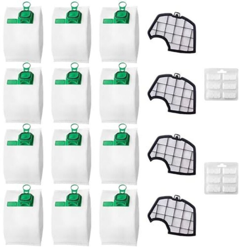 12 Beutel, kompatibel mit den Staubsaugern Vorwerk Folletto VK140, VK150, FP140 und FP150, inklusive 4 Filtern, Zubehörs...