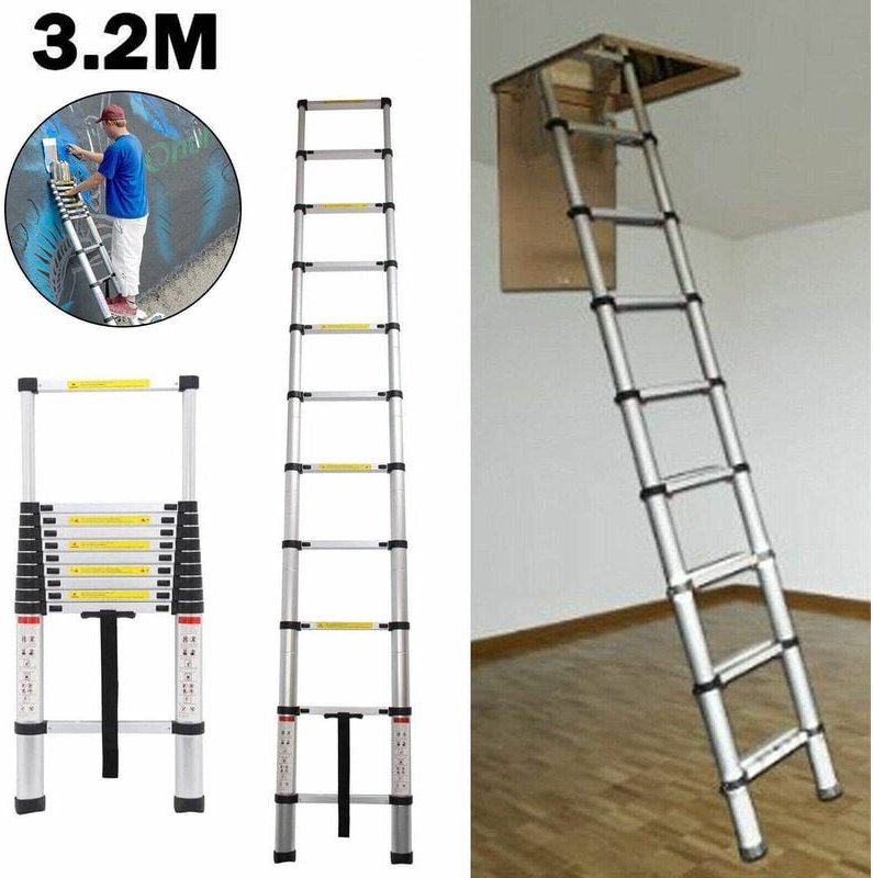 Aluminim Teleskopleiter Multifunktionsleiter Klappleiter Stehleiter Hauptdachboden 3.2m/10.5FT ,11 Leiterschritte