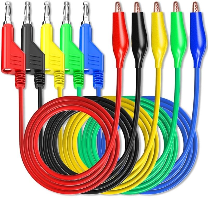 Thumbnail - Dolaso - Stackabe-Bananenstecker auf Krokodilklemmen, Messleitungen, 5 Farben, weiche und flexible Stromkabel für elektr...