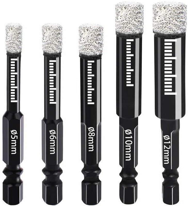 Shining House - Diamantbohrer, 5 mm, 6 mm, 8 mm, 10 mm, 12 mm, Bohrer, Diamantbohrer mit Sechskantschaft für Keramik, Gr...