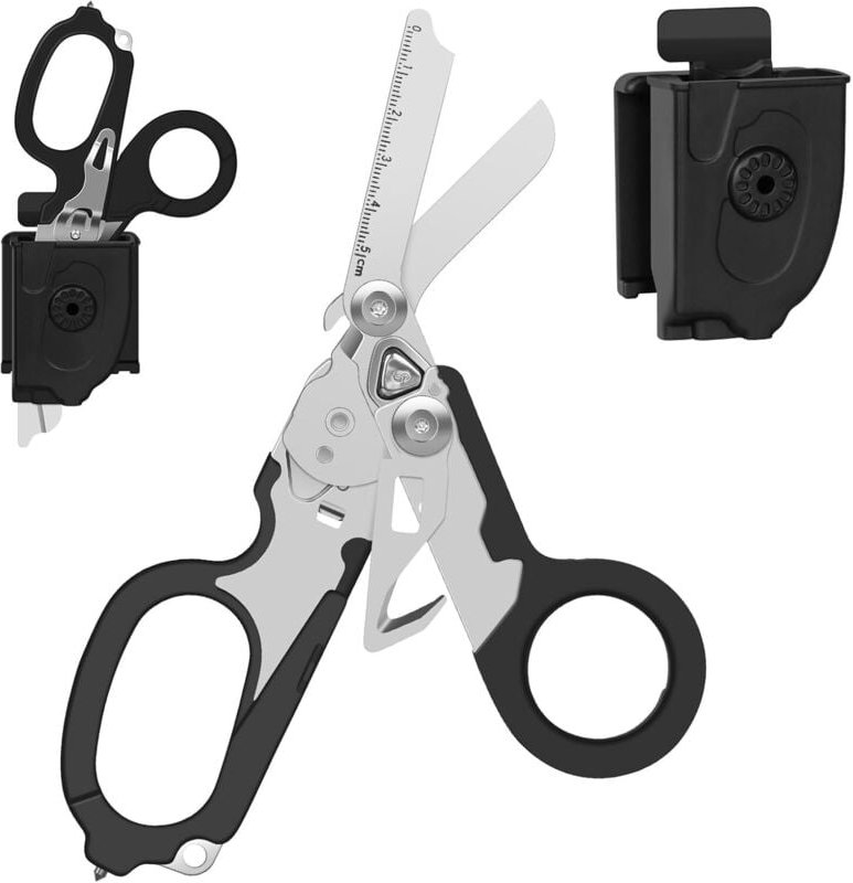 Notfallschere mit Bandschneider und Glasbrecher, faltbare Scherenzange aus Edelstahl, Outdoor-Camping-Rettungsscherenwer...