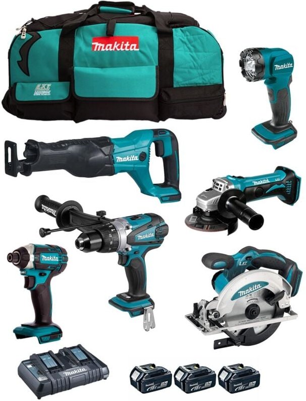 Makita - Kit DLX6104TX2 (DHP458 + DTD152 + DSS610 + DJR186 + DGA452 + DML815 + 3 x 5,0 Ah + DC18RD + LXT600)