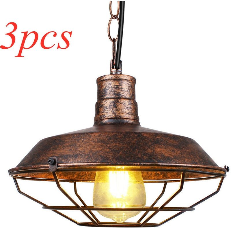 3er Pendelleuchte mit Ø36cm Lampenschirm, Hängelampe im Industri Stil, Retro Bronze Kronleuchter E27 Edison für Loft Ess...