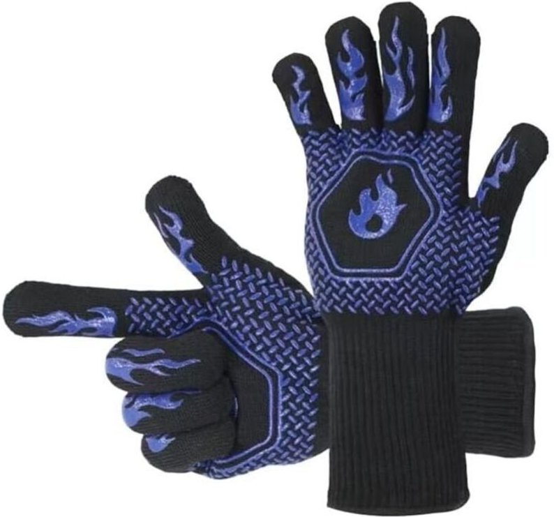 Grillhandschuhe bis 800 °C, beständig gegen starke Rauchentwicklung, extrem hitzebeständige Kochhandschuhe (blau)