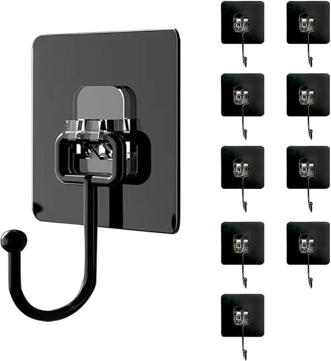 Haken Selbstklebend - 10 Stück (max 30 kg) Klebehaken Extra Stark Schwarz, Wasserdicht und Spurlos Handtuchhaken für Bad...
