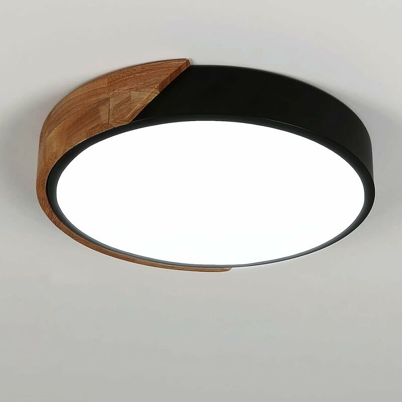 COMELY LED-Deckenleuchte aus Holz 30 W, Modern, Rund, Kaltweißes Licht 6500 K, für Schlafzimmer, Badezimmer, Küche, Wohn...