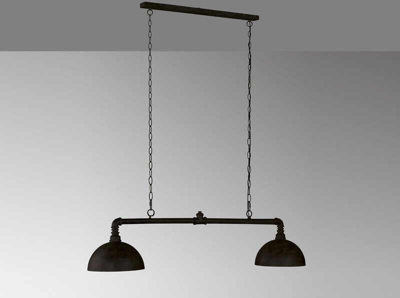 Meinewunschleuchte - led Pendelleuchte 2-flammig Industrial Schwarz Gold Design Rohr, Breite 87cm