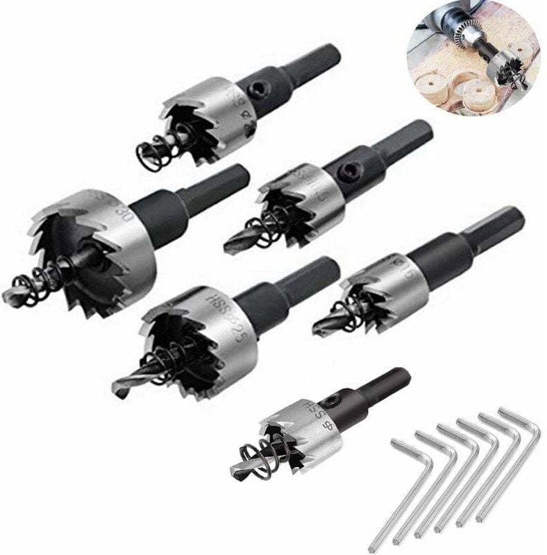 Thumbnail - Bohrer, 6-teilig, 16–32 mm, HSS-Hartmetall-Senkbohrer-Set zum Schneiden von Öffnungslöchern mit Bohrsäge für die Metallb...