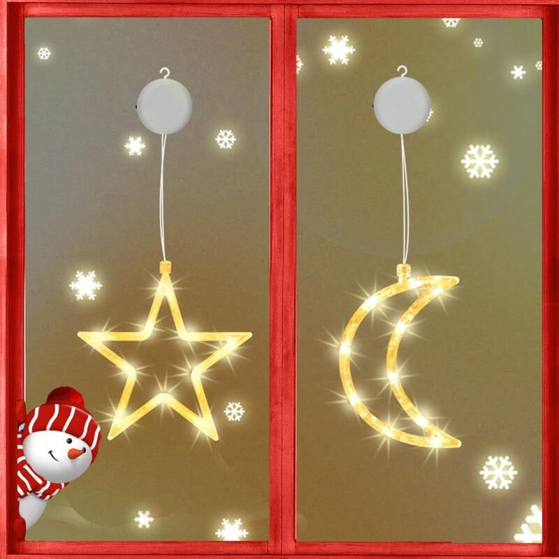 LED-Weihnachtslichtersterne, batteriebetrieben, Sterne und Mond, dekorative Lichter, 18,5 bis 18,5 cm, warmweiß, 2er-Pac...