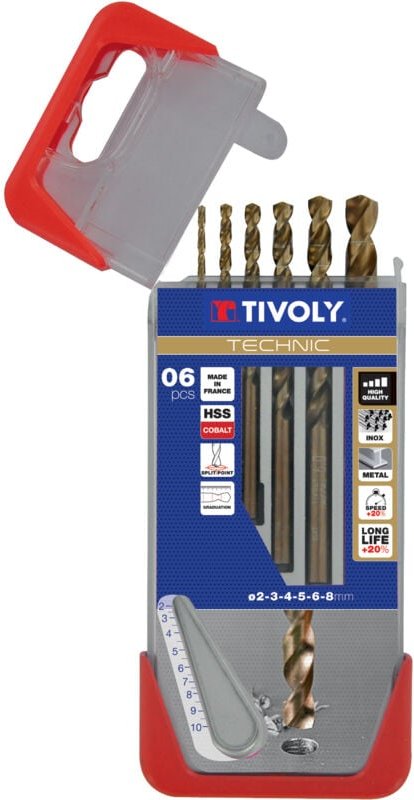 Thumbnail - Tivoly - Box mit 6 abgestuften Metall-Cobalt-Technic-Bohrern mit Ø2-3-4-5-6 mm