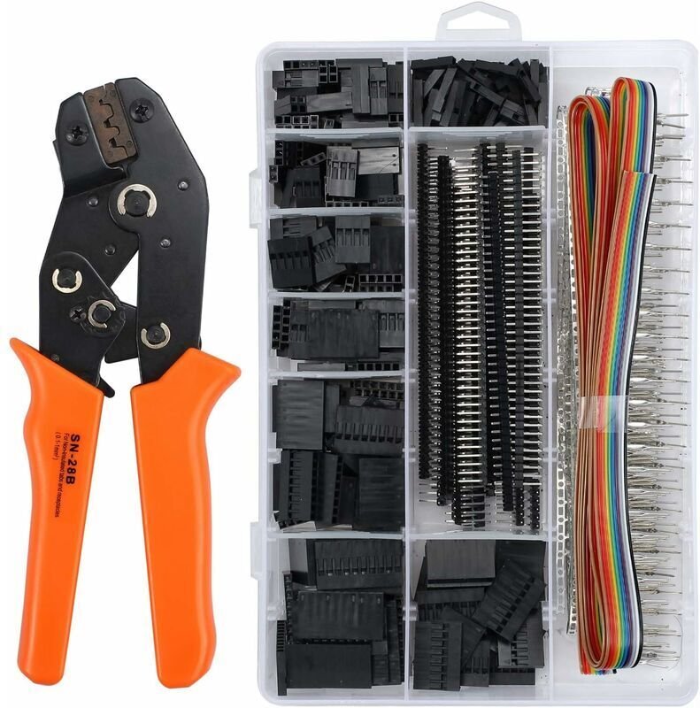 Pince à Sertir Dupont Kit de Outils de Sertissage avec 1550 PCS Dupont Mâle/Femelle Connecteur à Cliquet Modulaire Isolé...