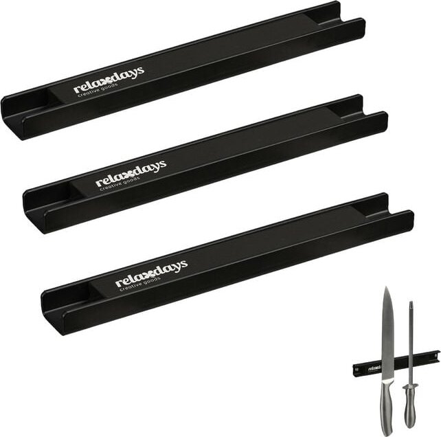 Magnetleiste 3er Set, je 20 cm lang, Stahl, Messerhalter für Werkzeug & Messer, an die Wand schrauben, schwarz - Relaxda...
