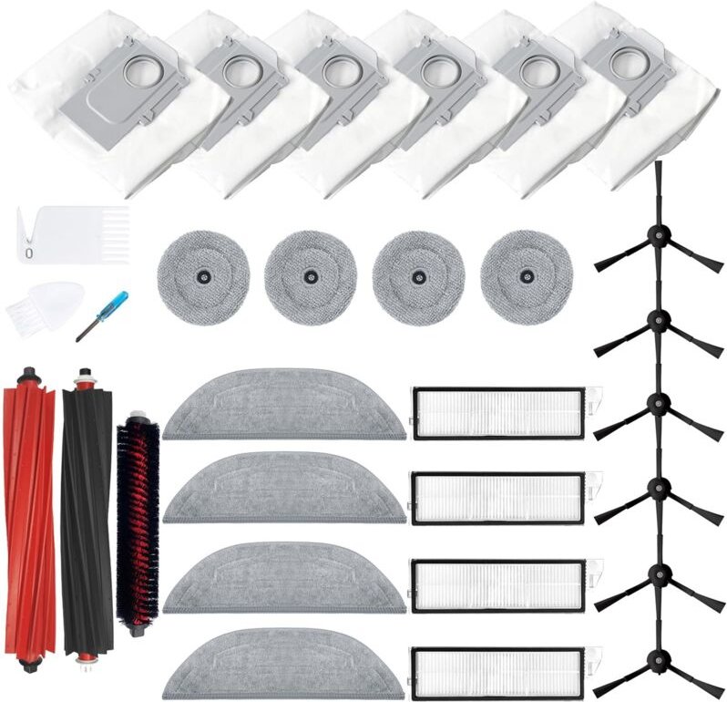 29-teiliges Zubehörset für Roborock S8 MaxV Ultra – 2 Hauptbürsten, 4 Filter, 6 Seitenbürsten, 4 Reinigungstücher, 6 Sta...