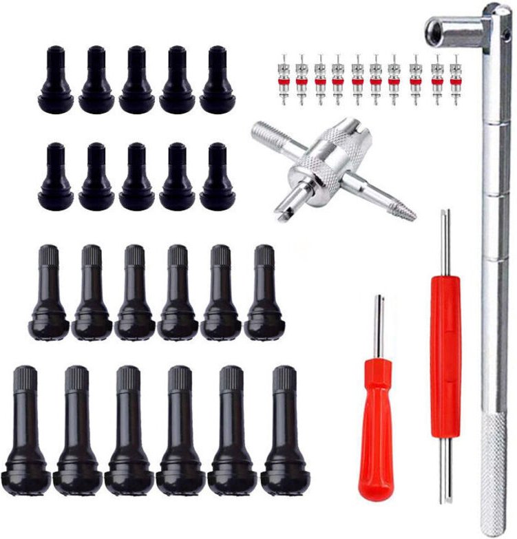 Reifenventil-Aus- und Einbauset – 10 Stück TR412, 6 Stück TR413, 6 Stück TR414 Schnappventile mit Ventileinsätzen, Ausba...