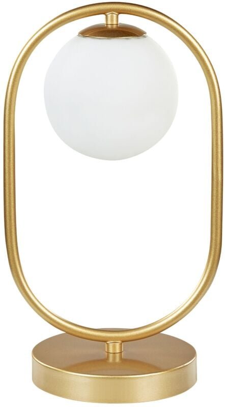 Beliani - Tischlampe Gold Weiß aus Metall Glas Rund Kugel Form Nachttischlampe Tischleuchte für Schlafzimmer Wohnzimmer ...