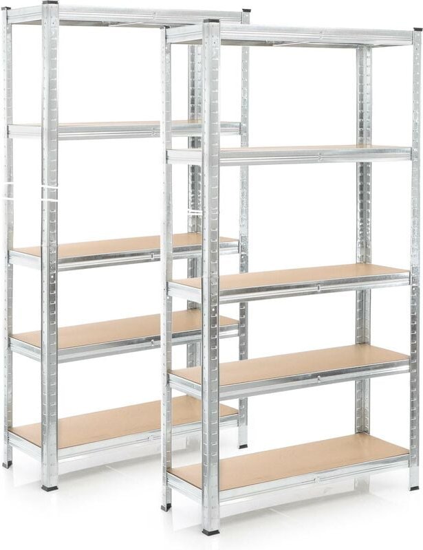 Set 2x Schwerlastregal 180x90x40cm, 875 kg Gesamtlast, Steckregal verzinkt aus Stahl, Lastenregal mit 5 Ablagen, Werksta...