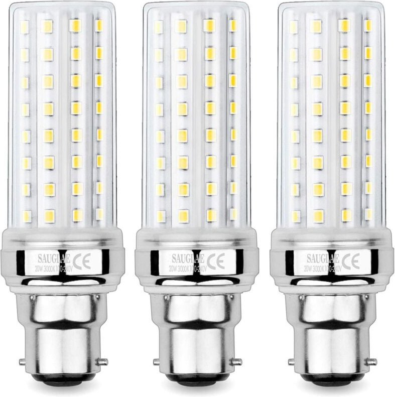 Memkey - 20-W-LED-Mais-Glühbirnen, 150-W-äquivalente Glühlampe, 2300 lm, 3000 k warmweiß, B22-Bajonett-Glühbirnen, 3 Stü...