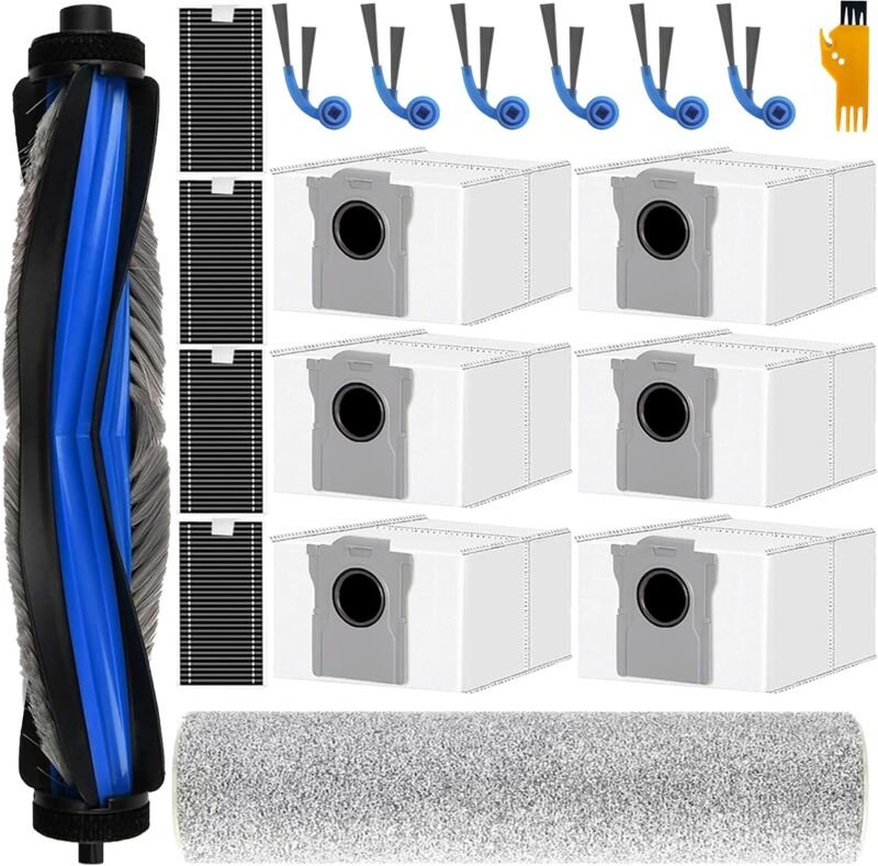 18-teiliges Zubehörset für Ecovacs Deebot T80 Saugroboter: 1 Hauptbürste, 1 Wischmop, 4 Filter, 6 Staubbeutel, 6 Seitenb...