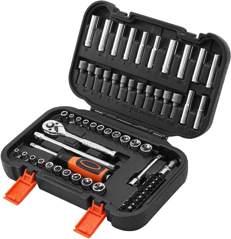 Mophorn Steckschlüsselsatz Ratschensatz 70-teilig, 6,4-mm-Antrieb, SAE und metrisch, tief und flach, Mechaniker-Werkzeug...