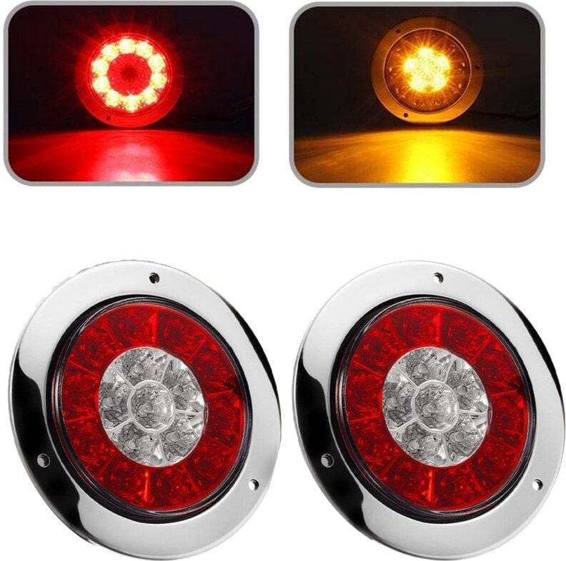 2 Stück 4 Zoll runde LED-Rück-, Brems- und Rücklichter für LKW-Anhänger, rote und bernsteinfarbene Parkblinker für lkw, ...
