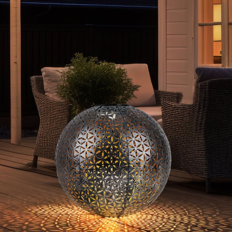 Solarlampe Steckleuchte Kugel Garten Terrassen Erdspieß orientalisch, Metall silber grau, Akku, 1x led warmweiß, DxH 27x...