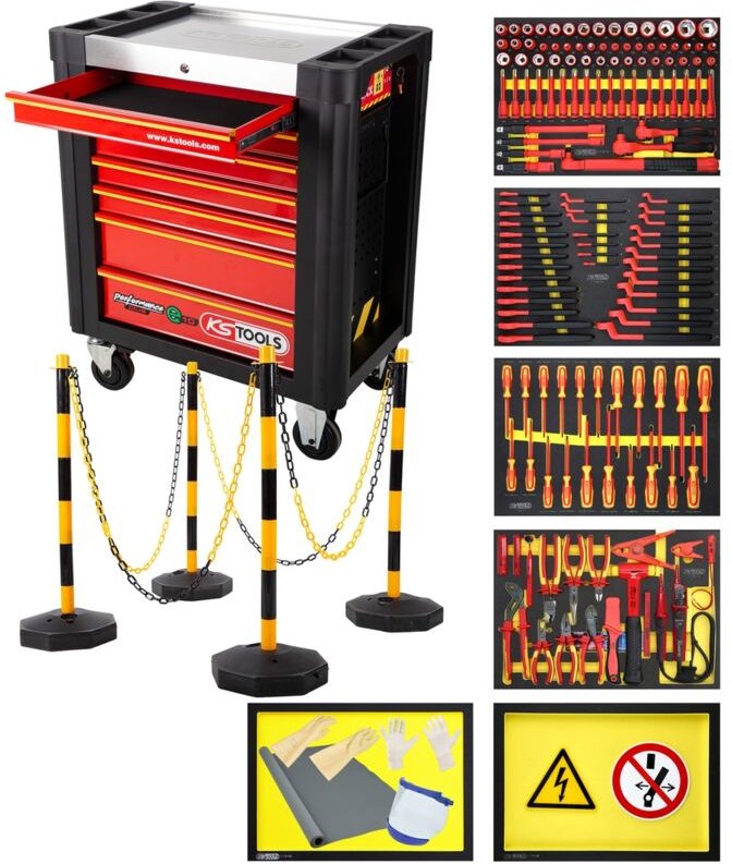 PERFORMANCEplus Werkstattwagen e10 mit 164 isolierten Werkzeugen für Hybrid- und Elektrofahrzeuge