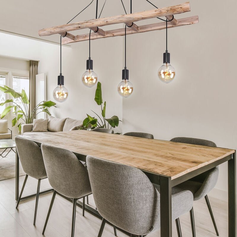 Retro Pendelleuchte Holzleuchte Vintage Hängelampe Holz Hängeleuchte im Leiter Design Holz Deckenlampe , 4x E27, LxBxH 1...