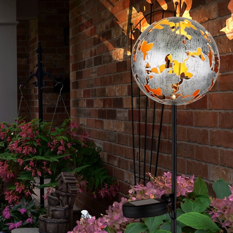 Globo Lighting - led Solarlampe Erdspieß Gartendeko Ahornblätter Terrassenlampe Steckleuchte, silber grau, warmweiß, DxH...