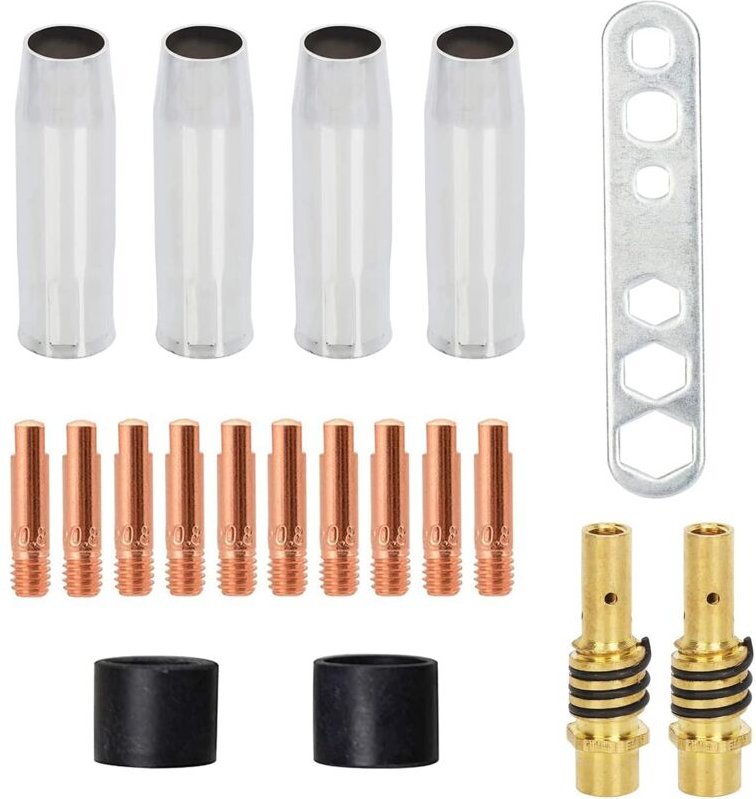 Thumbnail - 2 x mig MAG-Schweißkegeldüsen-/Kappenzubehör AK-15 / MB-15 Verschleißteile, 10 x M6 0,88 mm Schweißspitzen und 2 x Düsen...