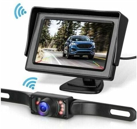 Mumu - Kabelloses Rückfahrkamera-System-Set für Auto/LKW/Van/Pickup/Wohnmobil. 4,3-Zoll-Monitor-Rückfahrkamera-Rückfahrs...