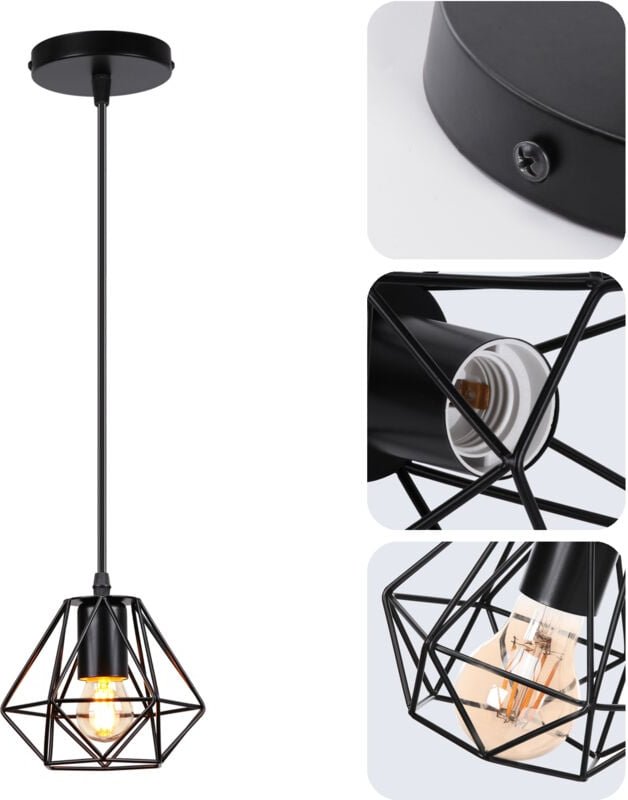 Pendelleuchte, Ø16cm Mini Diamant Hängelampe, Vintage Kronleuchter mit Käfig für Wohnzimmer Schlafzimmer Esszimmer Schwa...