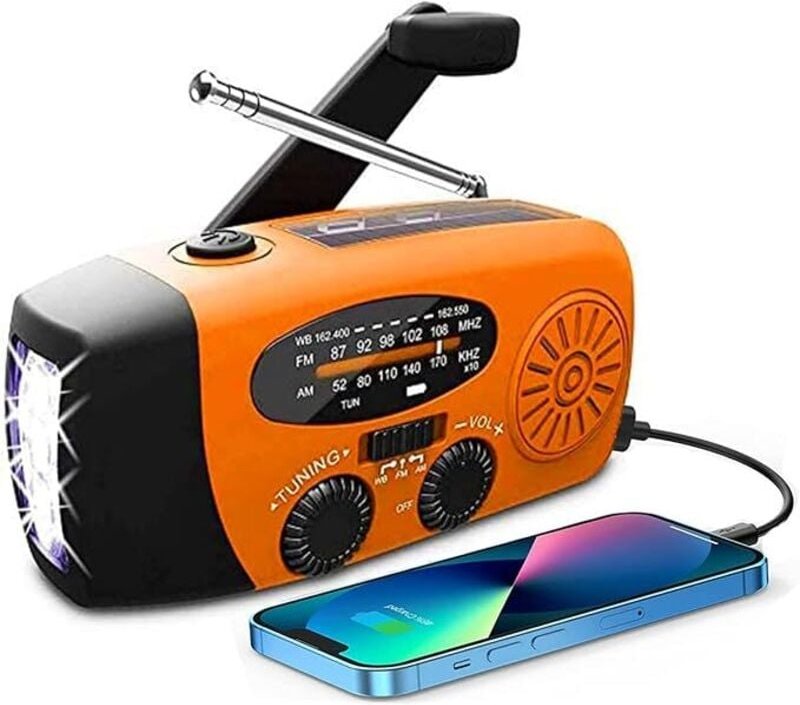 Solar Radio, Tragbar Kurbelradio Dynamo Radio mit AM/FM, Notfall Radio mit Kurbel, 2000mAh Wiederaufladbare Powerbank,LE...