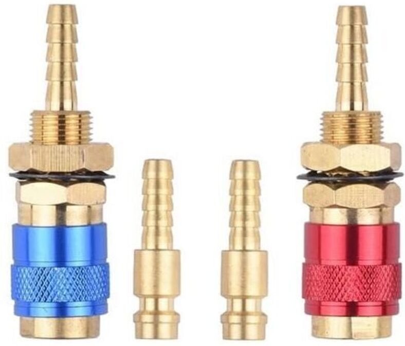 2 Stück 6-mm-Luftkühlgas-Adapter-Anschlussstücke für WIG-Schweißstecker, blau + rot