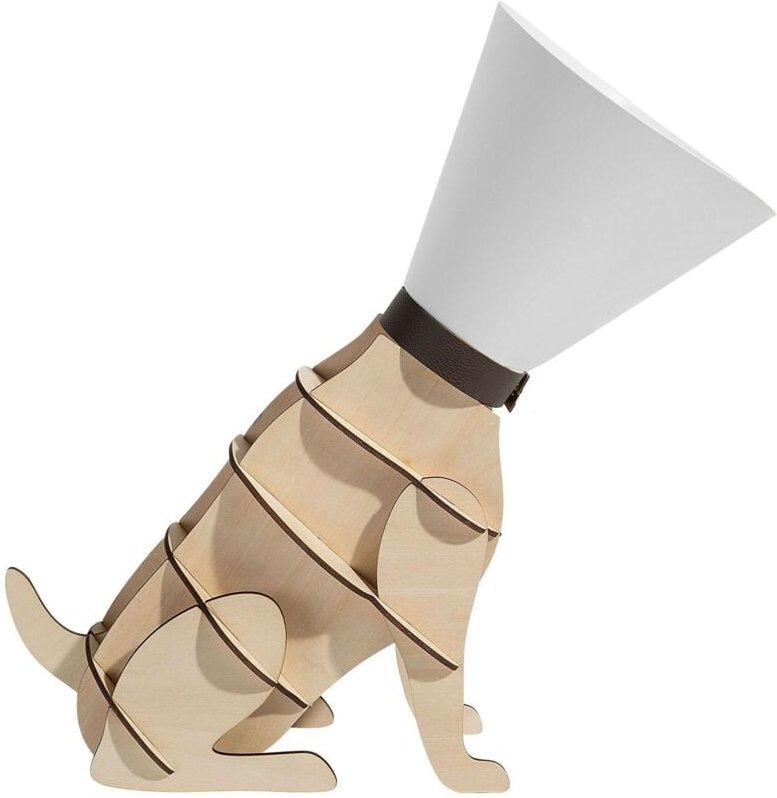 Thumbnail - Beliani - Tischlampe Weiß Holzoptik 38 cm Schirm Trichterform Lampenfuß Hundform Kabel mit Schalter Modernes Design