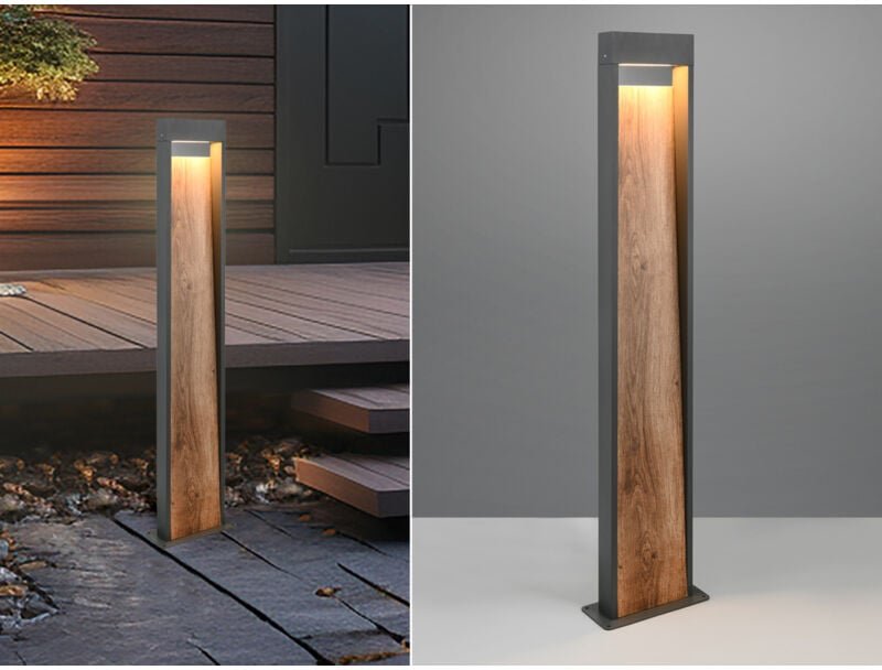 Thumbnail - Led Wegeleuchte salmon in Anthrazit & Holzoptik, Höhe 100cm